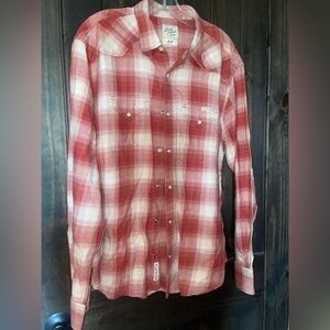 Men's Lucky Brand Red Plaid Shirt, Size L